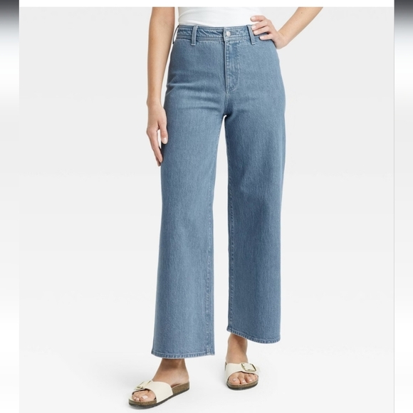 Women's High-Rise Sailor Wide Leg Ankle Jeans - Universal Thread Gray Wash 0 - Picture 1 of 15